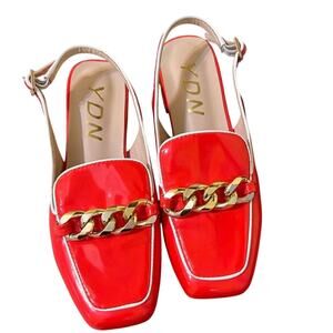 YDN Red Closed Toe Shoes Size 6 Block Heel Slingback Special Occasion Square Toe